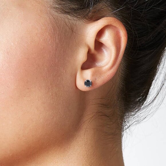 Black 4mm Sterling Silver Cubic Zirconia Stud Earrings for Women & Men - Picture 5 of 6